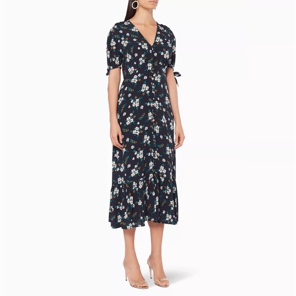 Ghost London Black Floral‎ Maddy Midi Dress Size Small